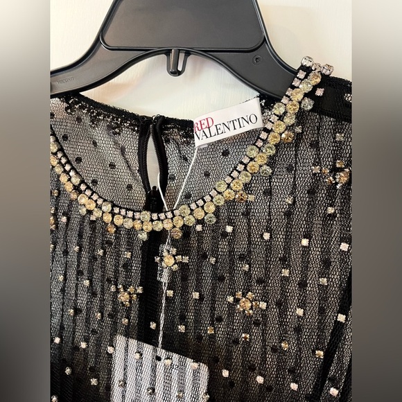 REDValentino Valentino Rhinestone-Embellished Black Tulle Mini Dress – Size 44 - Picture 10 of 16